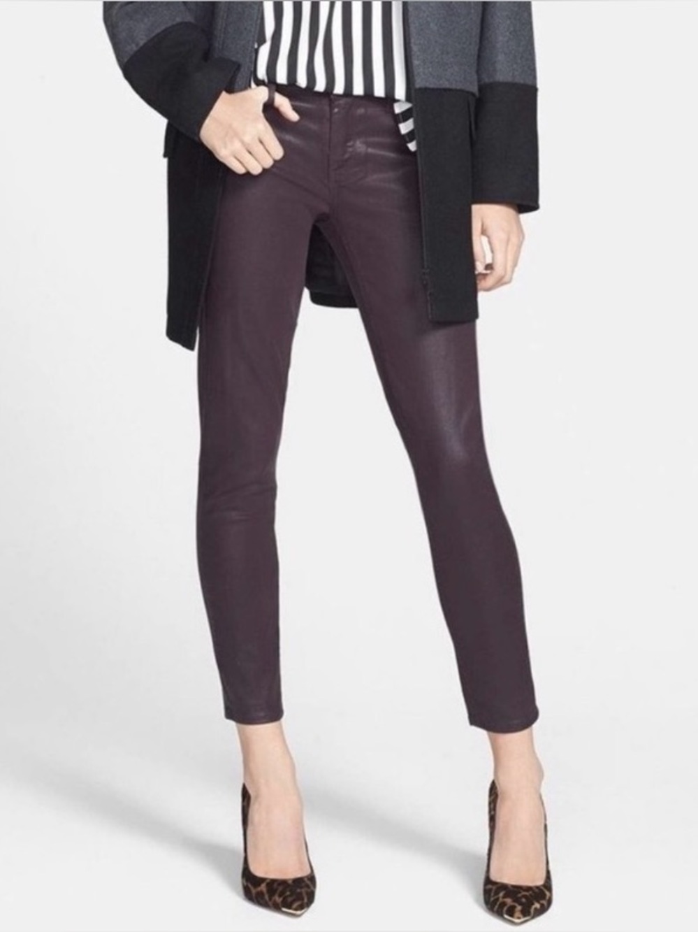 PAIGE Verdugo Ankle Coated Skinny Jeans Black Cherry Silk Purple Size 27
